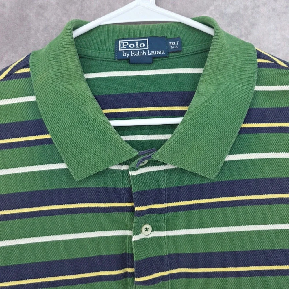 Polo Ralph Lauren Mens 3XLT Tall Striped Polo Shirt Green Pique Short Sleeve